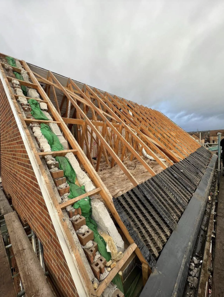 Roof structure with new timber rafters and insulation